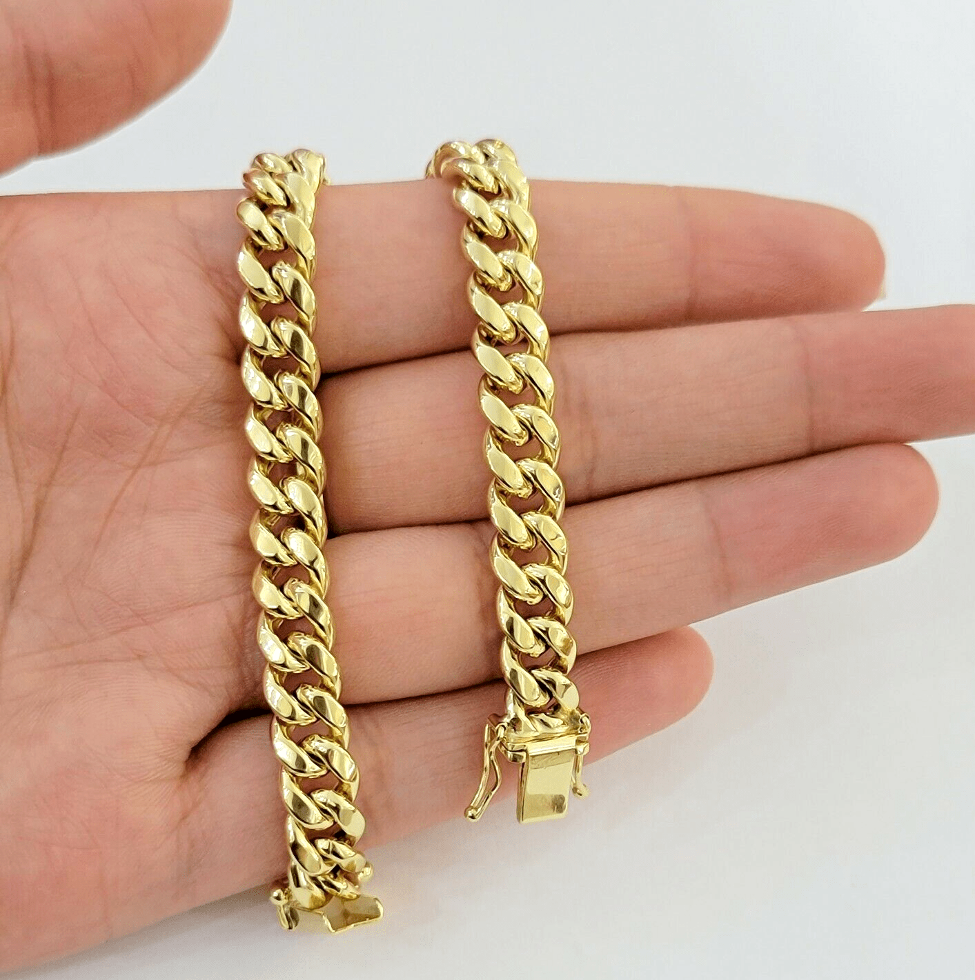 Real 10k Gold Bracelet 7 inch 8mm Miami Cuban Link Box Clasp Strong Men Women - GoldenlinQ